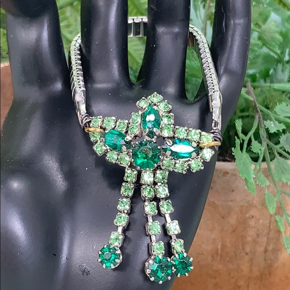 Green Crystal Cross-Style Bracelet Necklace - Elegant Women’s Jewelry